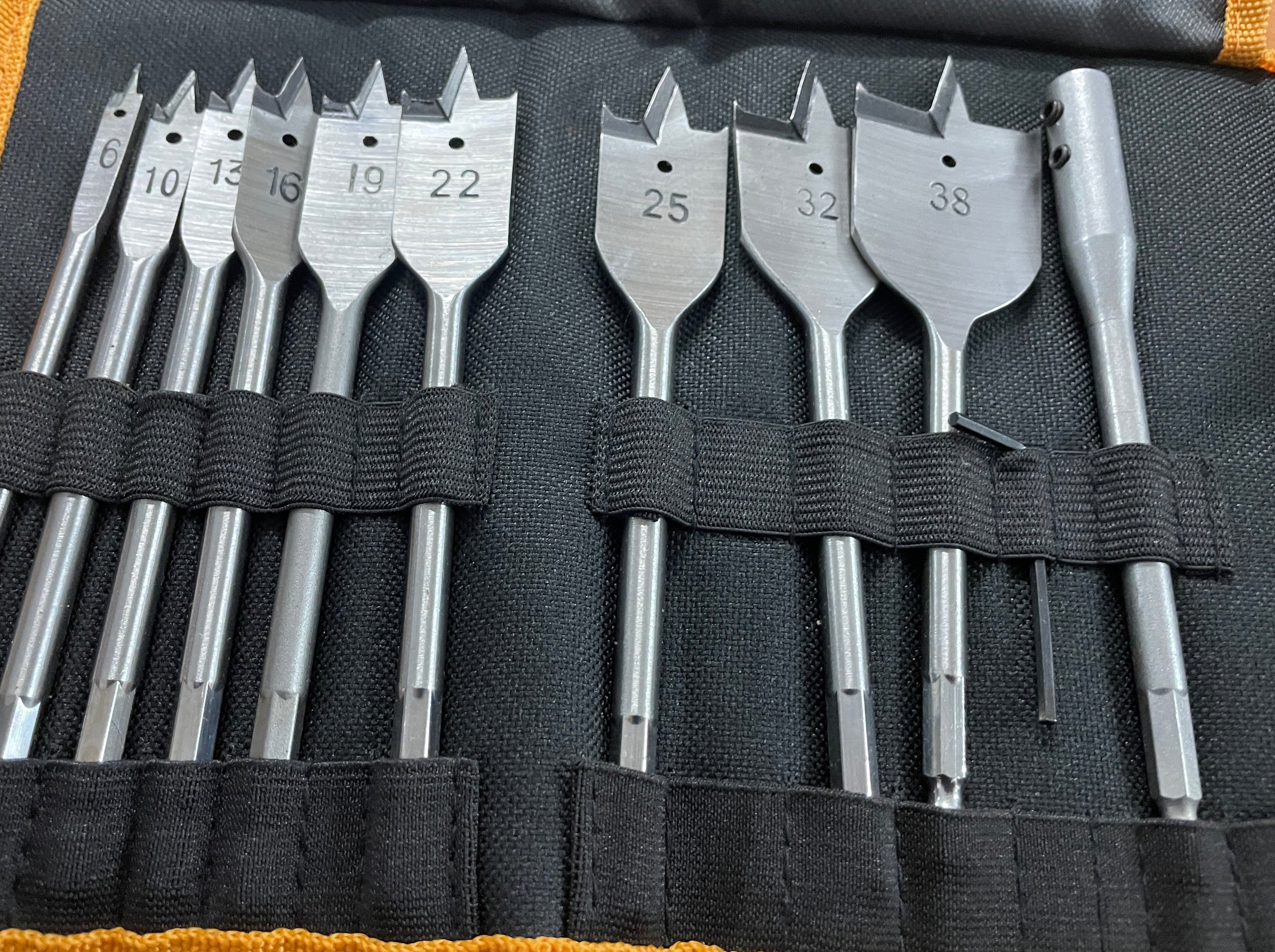 11Pc 6-38mm Spade Bit Set Hex Shank + Extension