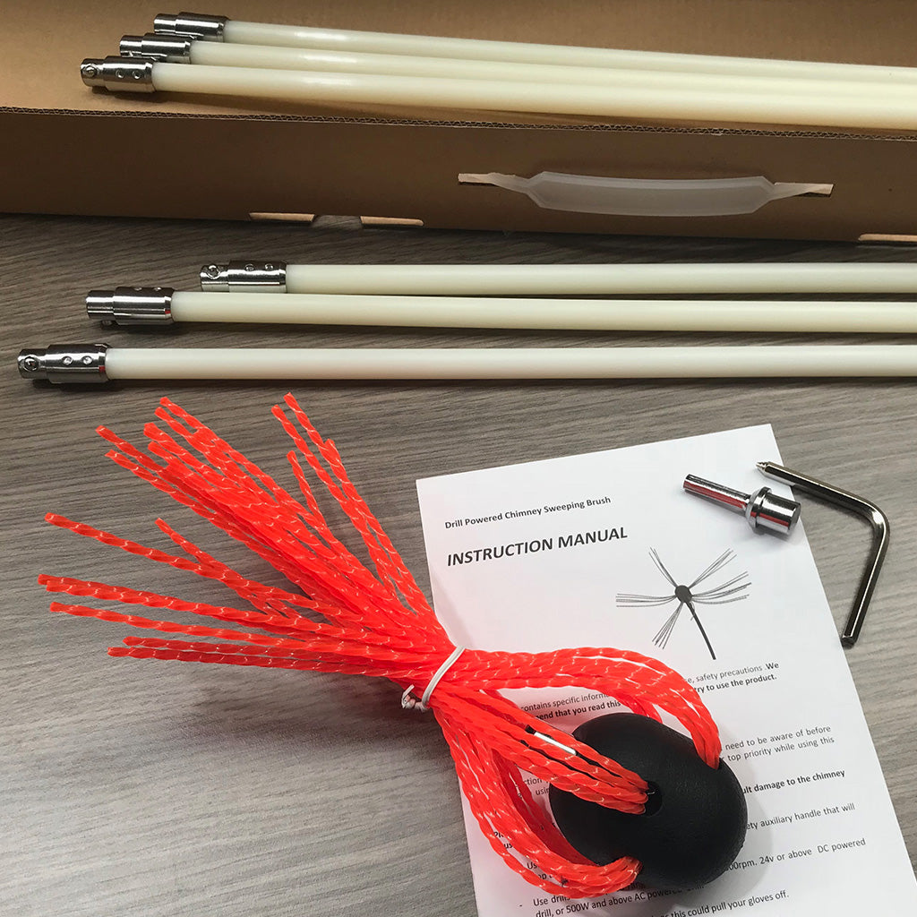 8 Meter Flexible Rod Drill Operated Chimney Cleaning Brush Kit