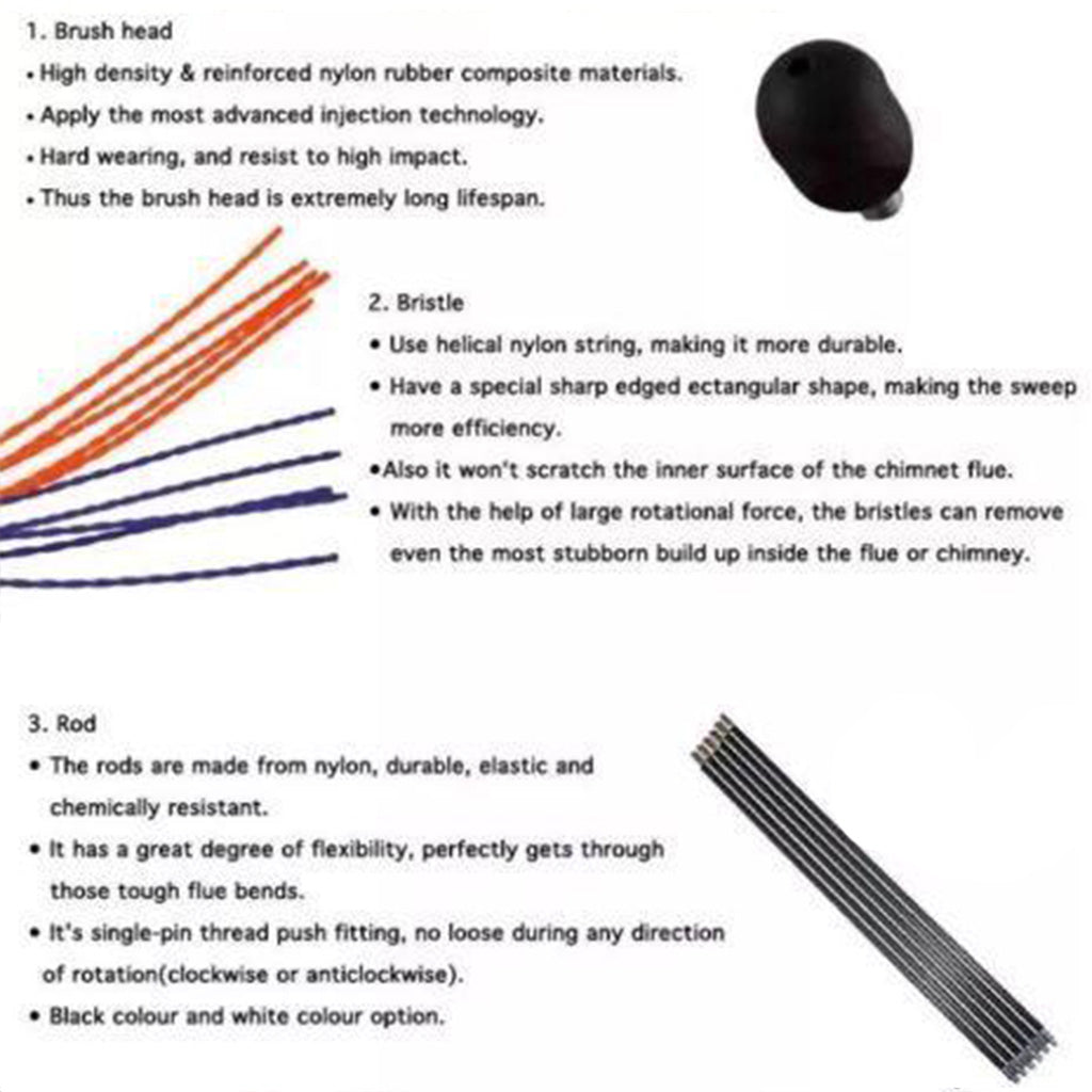 8 Meter Flexible Rod Drill Operated Chimney Cleaning Brush Kit