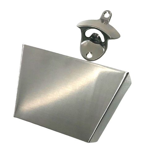 Silver Stainless Steel Wall Mounted Bottle Opener + Cap Catcher