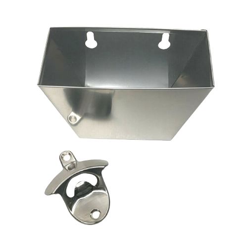 Silver Stainless Steel Wall Mounted Bottle Opener + Cap Catcher
