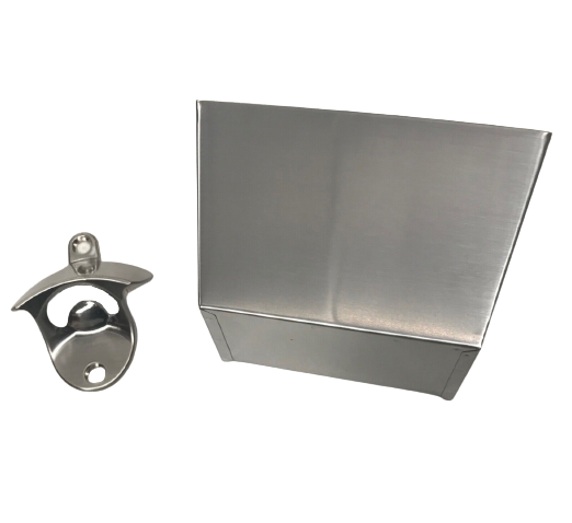 Silver Stainless Steel Wall Mounted Bottle Opener + Cap Catcher