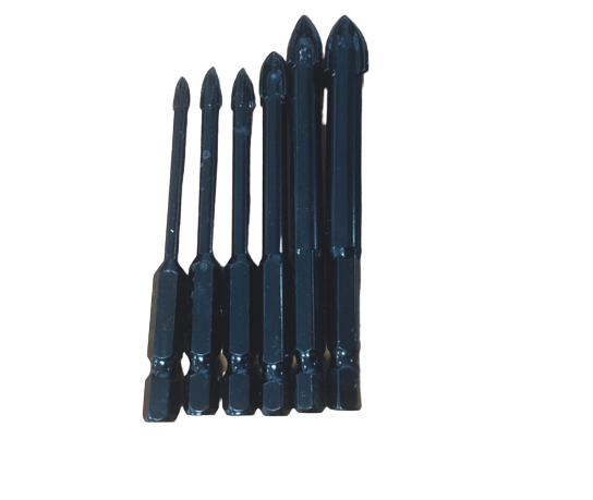 6 Piece Titanium Tile Glass Drill Bit Tungsten Carbide Cross