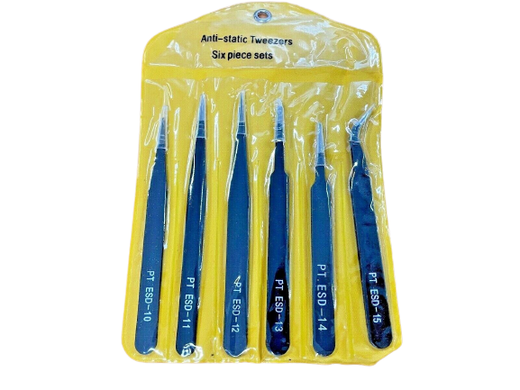 6 Piece Stainless Steel Tweezer Kit (Anti-static)