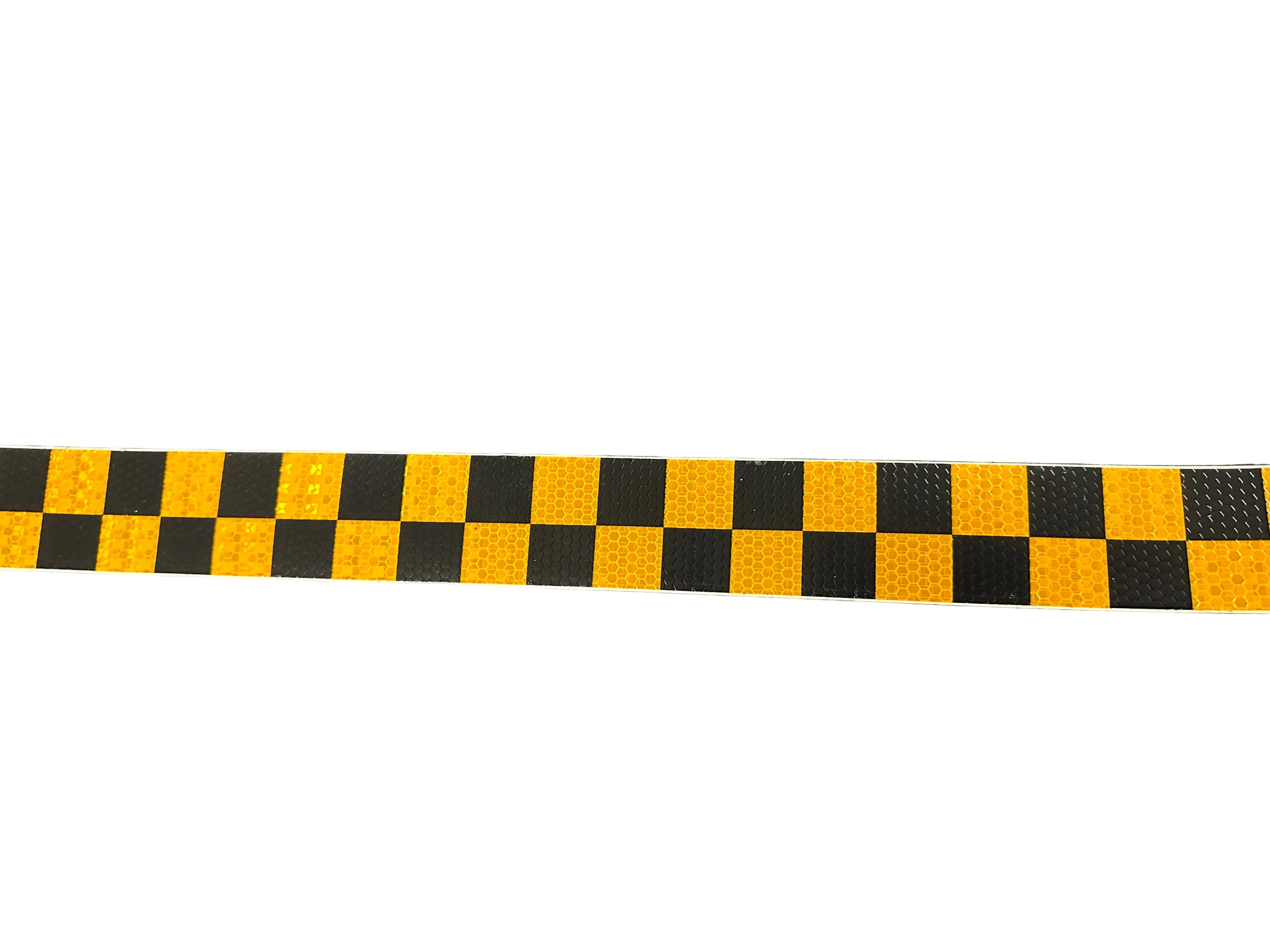 Reflective Safety Vehicle Tape - SQUARES Amber/Black - 50mm Width Adhesive