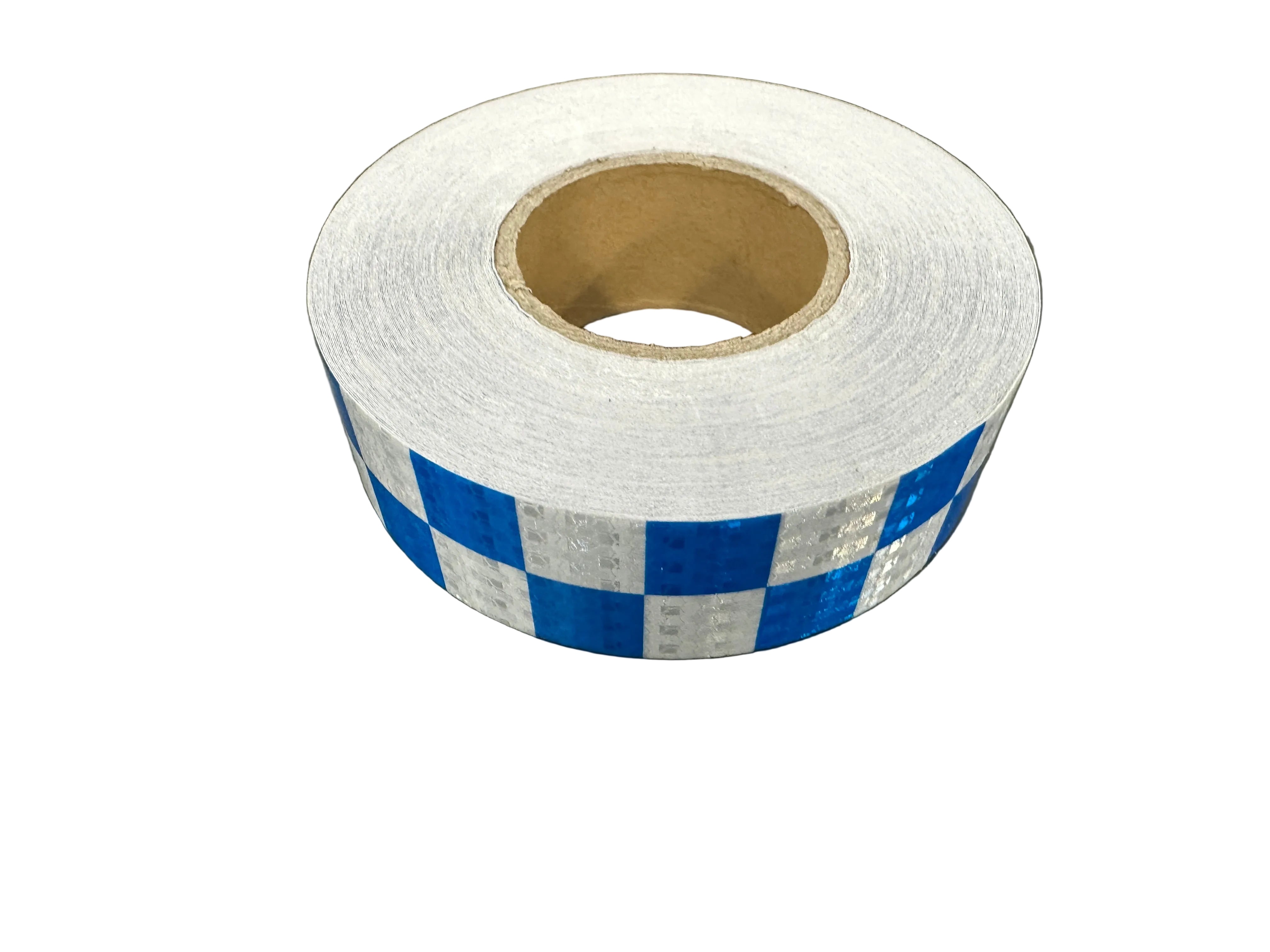 Reflective Safety Vehicle Tape - SQUARES White/Blue - 50mm Width Adhesive