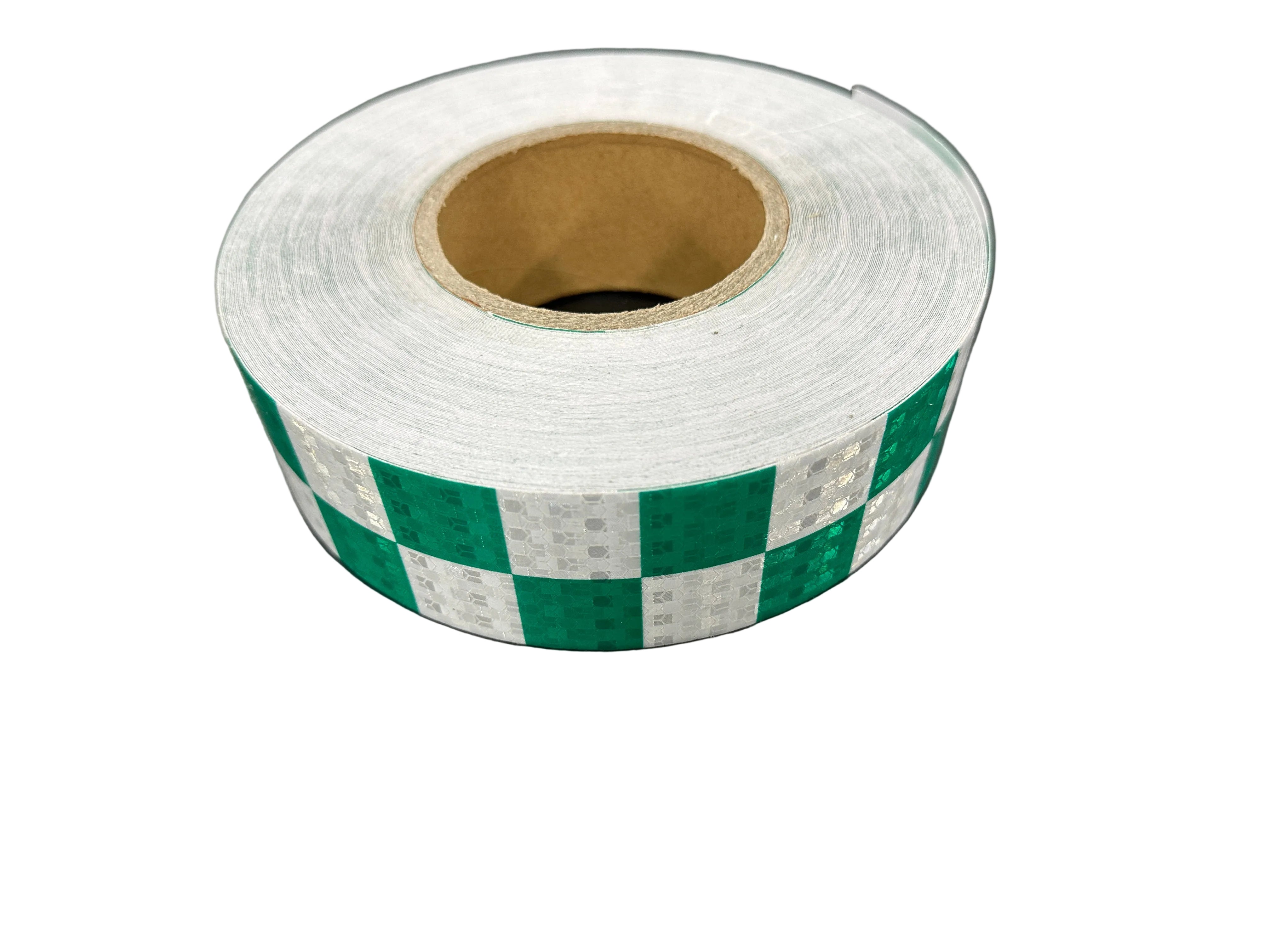 Reflective Safety Vehicle Tape - SQUARES White/Green - 50mm Width Adhesive