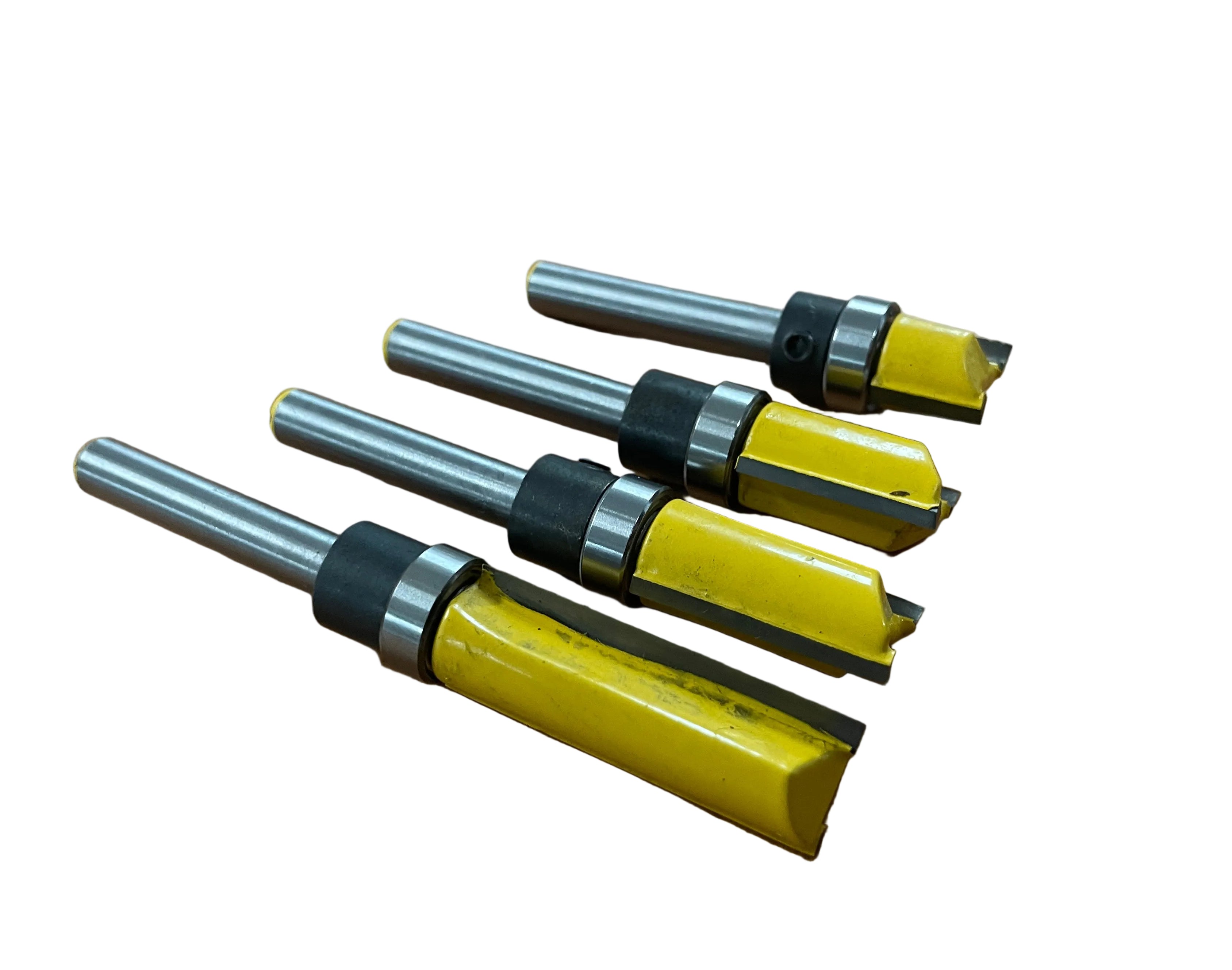 4 Piece 1/4" Shank Flute Flush Trim Router Bit Set