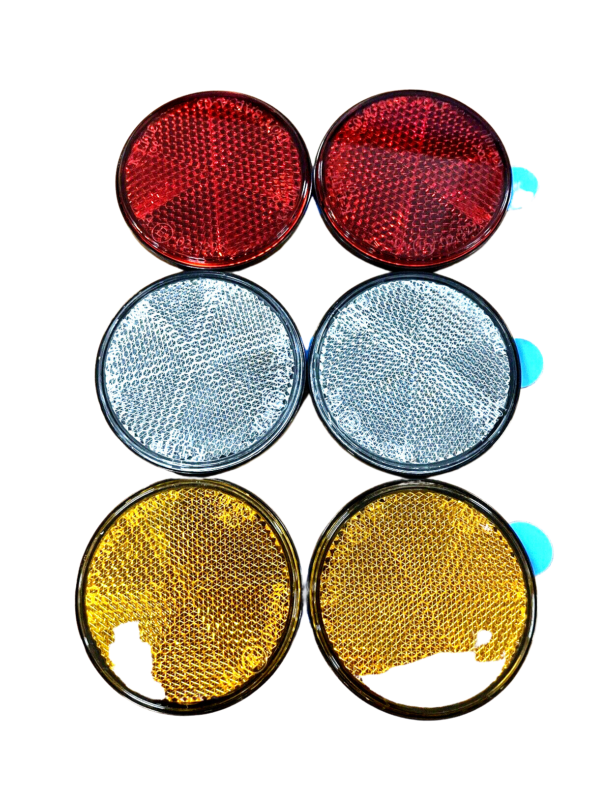 Set of 6 Round Reflectors RED WHITE AMBER Self Adhesive