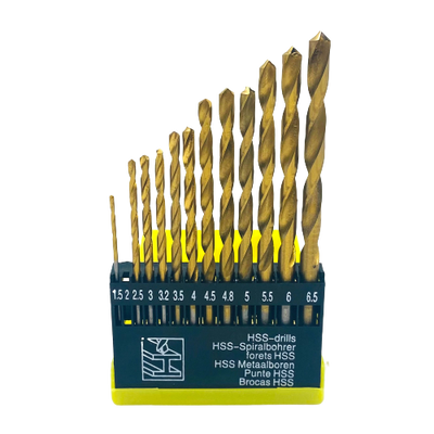 13 Piece HSS Titanium Drill Bits Round Shank