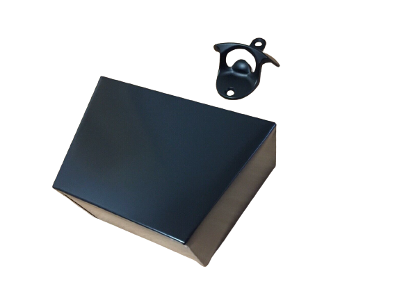 Black Stainless Steel Wall Mounted Bottle Opener + Cap Catcher