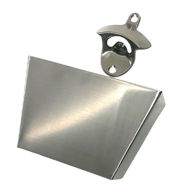 Silver Stainless Steel Wall Mounted Bottle Opener + Cap Catcher