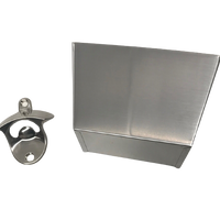 Silver Stainless Steel Wall Mounted Bottle Opener + Cap Catcher